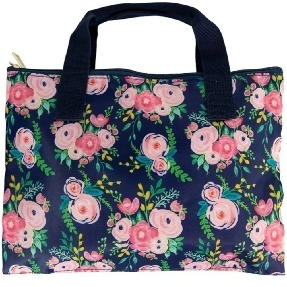 Mary Square Foldable Organizer Bag with button closure in navy